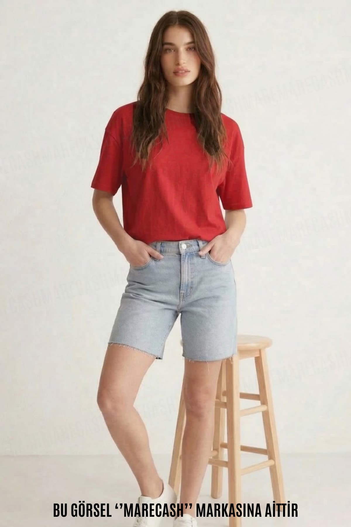 Marecash Kadın Oversıze Düz Baskısız T-Shirt Kısa Kollu Yazlık Bisiklet Yaka