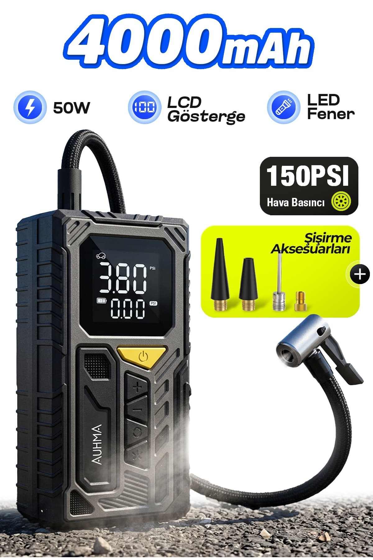 Auhma Taşınabilir Kompresörlü Hava Pompası 4000 Mah